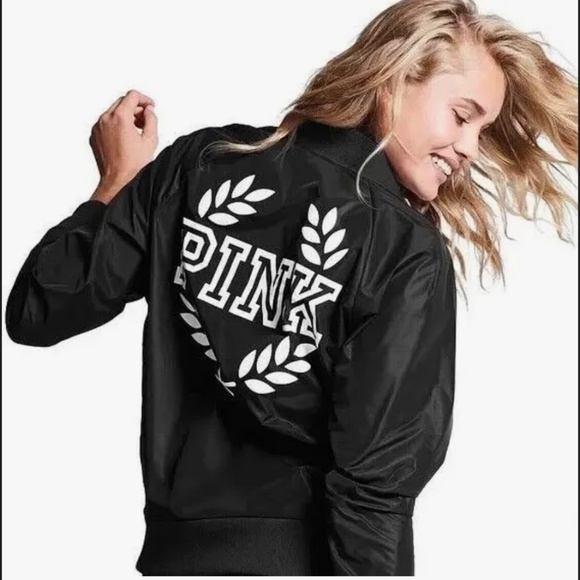 Victoria’s Secret Pink Black Bomber Jacket - Picture 1 of 5